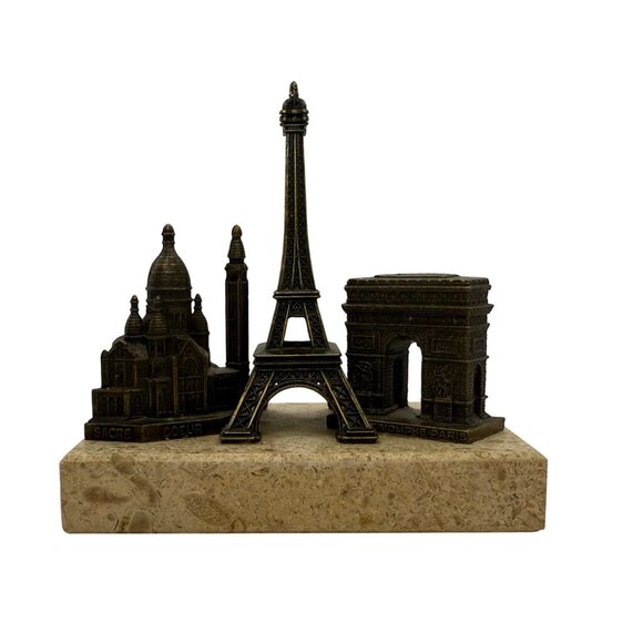 Paris Souvenir Eiffel Tower Figurine Marble Base Arc de Triomphe Le Sacre Coeur - Picture 5 of 8